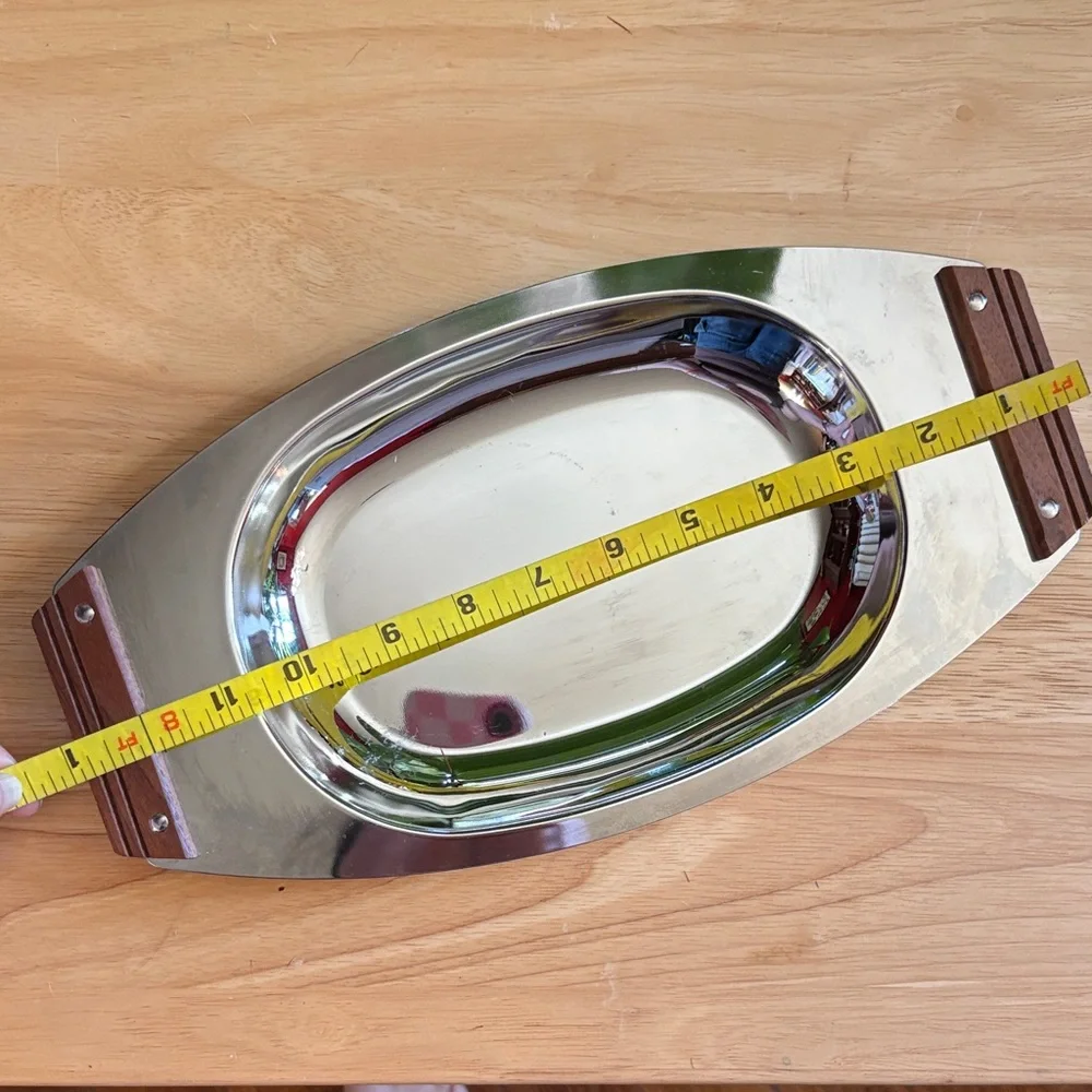 Vintage Kromex Mid-Century Modern Serving Tray with Faux Wood Handles